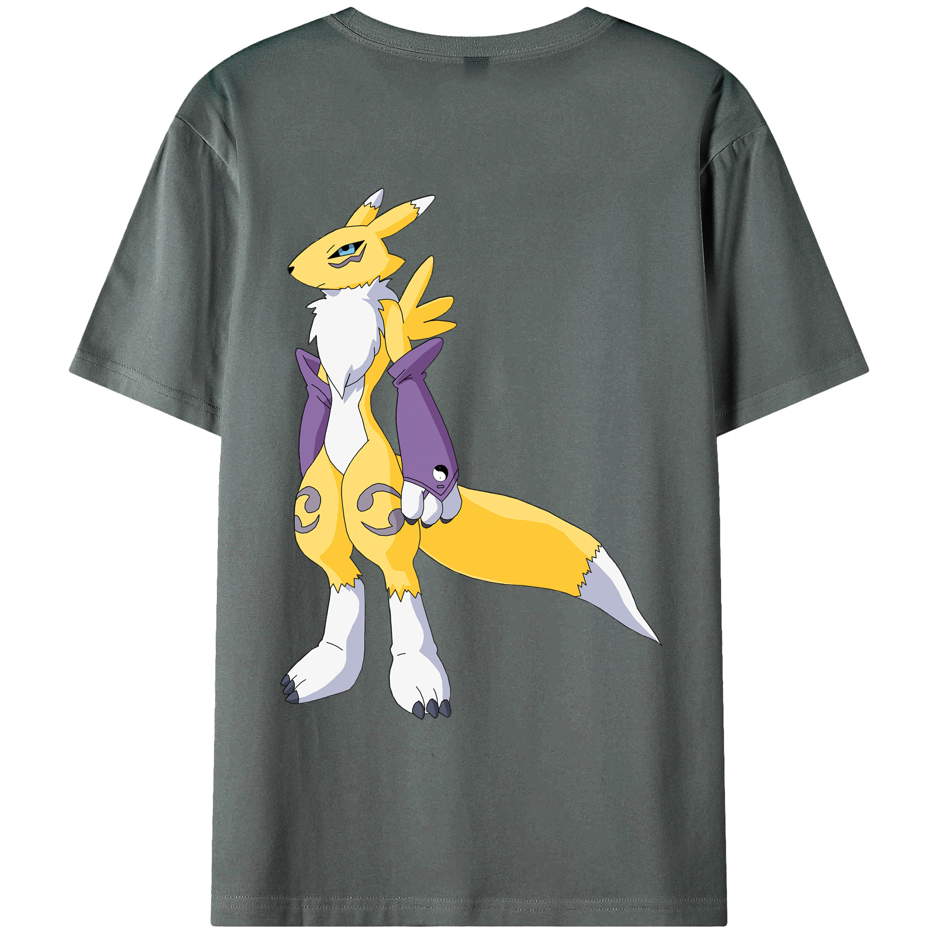 （画像用） Digimon デジタルモンスター/デジモン 綿100％ メンズ半袖Tシャツ（バックプリント） 通気性